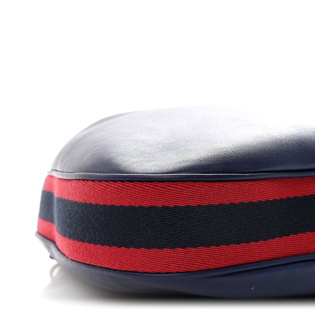 Gucci Aria Calfskin Web Large Attache Shoulder Bag Navy