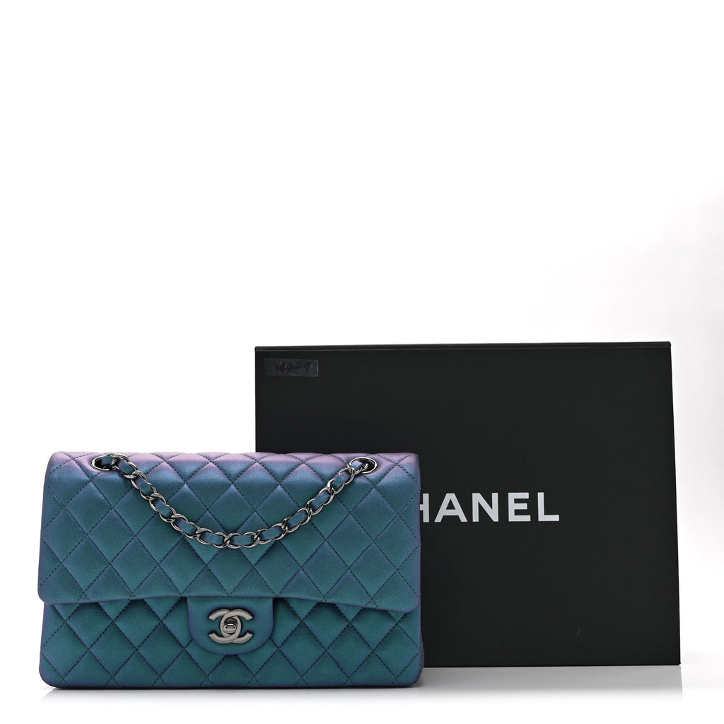Chanel Iridescent Lambskin Quilted Medium Double Flap Turquoise