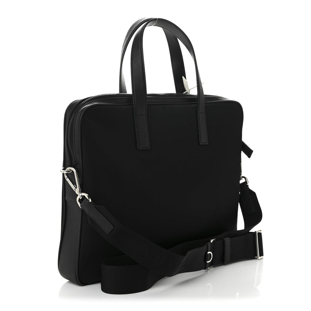 Prada Re-Nylon Saffiano Metal Triangle Logo Briefcase Black