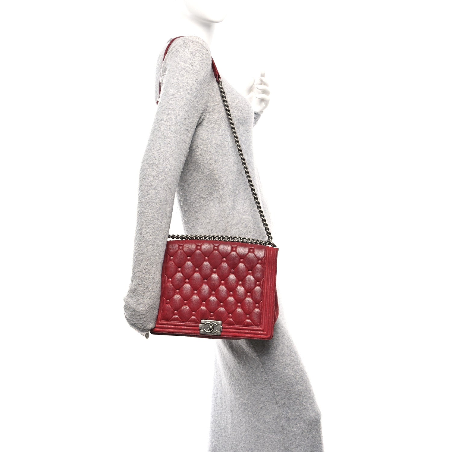 Chanel Nubuck Chesterfield Quilted Large Celtic Boy Flap Red