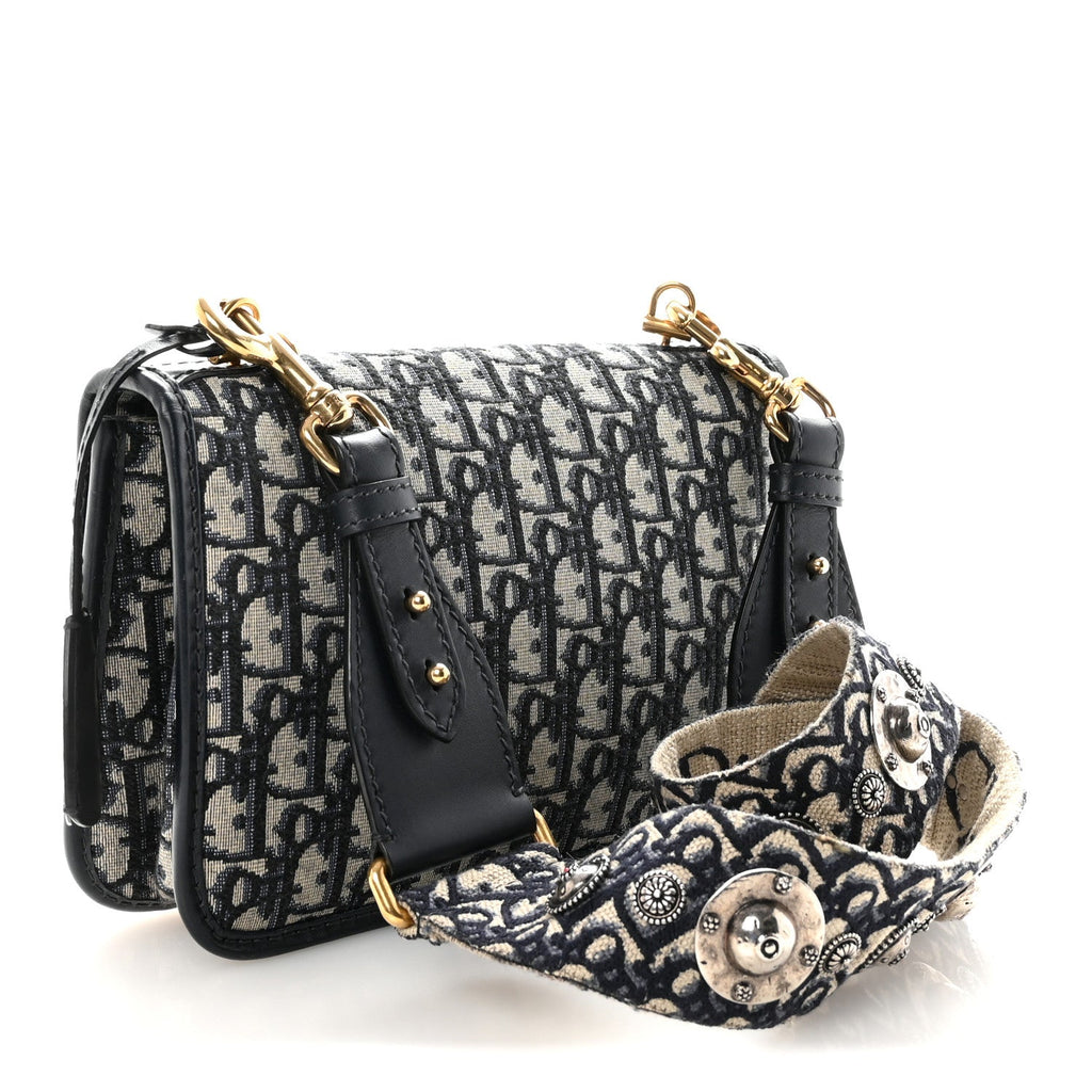 Christian Dior Oblique Small DiorAddict Flap Bag Navy Blue