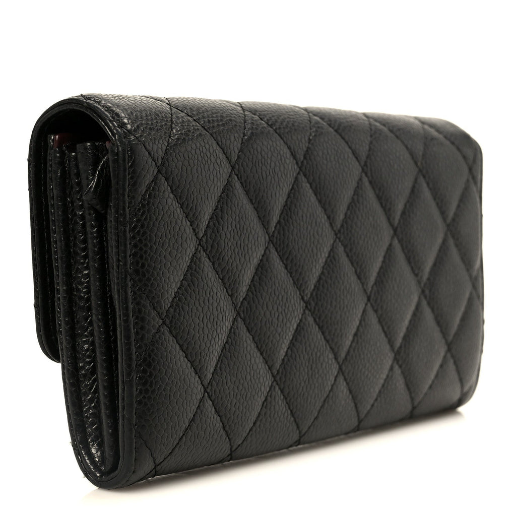 Caviar Quilted Large Gusset Flap Wallet Black