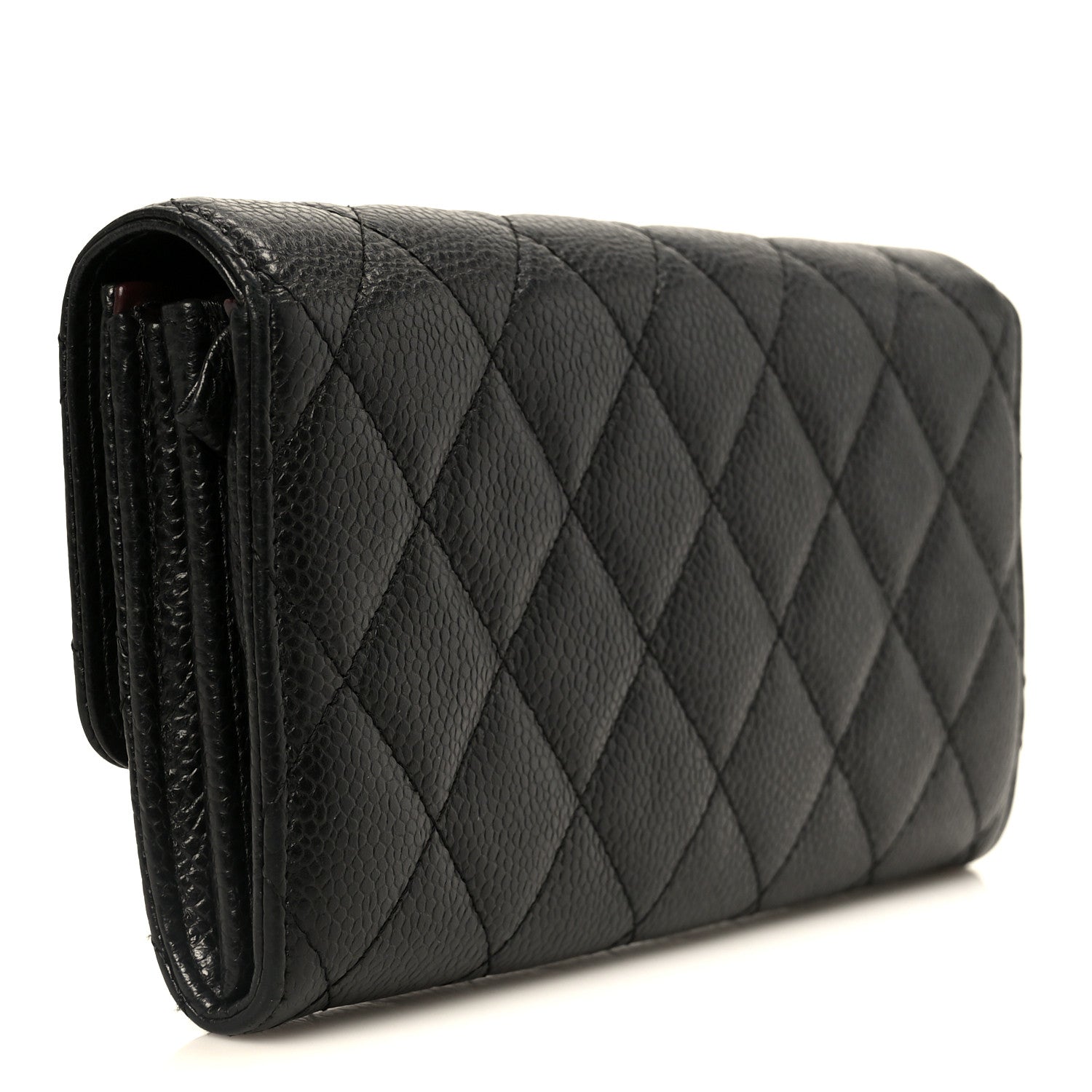 Caviar Quilted Large Gusset Flap Wallet Black