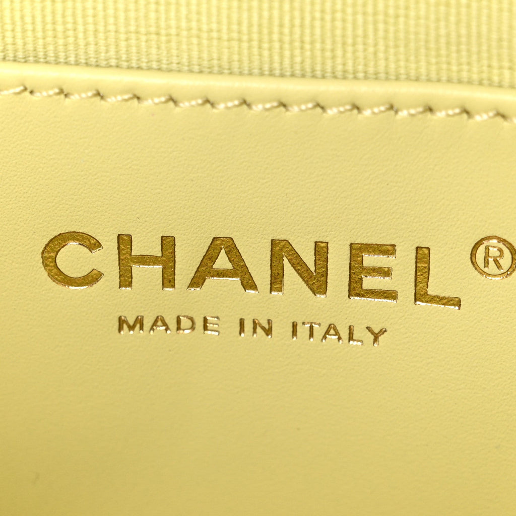 Chanel Shiny Caviar Quilted Mini Chain Messenger Flap Bag Yellow