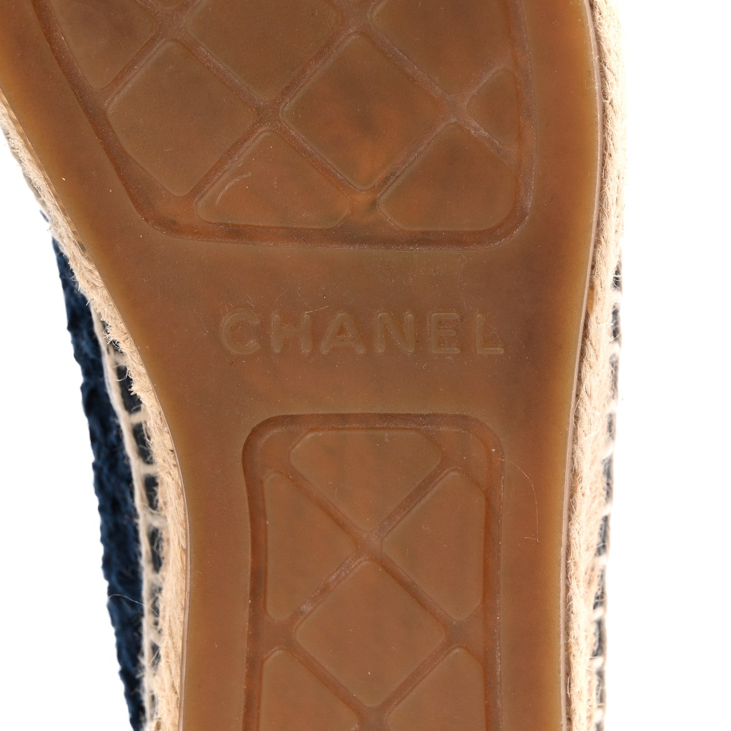 Chanel Tweed Grosgrain CC Espadrilles 37 Navy Black