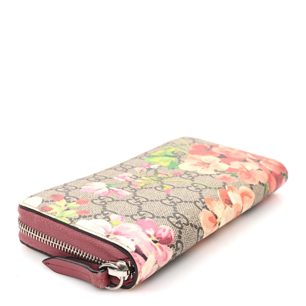 Gucci GG Supreme Monogram Blooms Zip Around Wallet Beige Multicolor Dry Rose