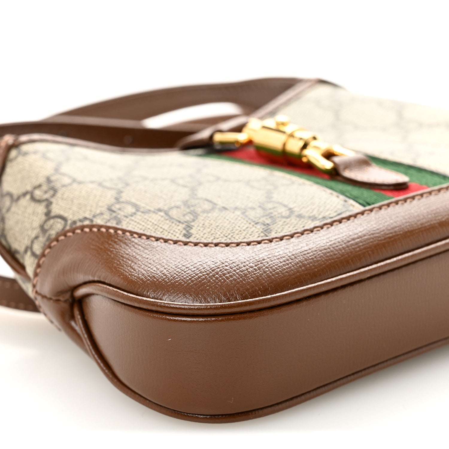 Gucci GG Supreme Monogram Azalea Calfskin Web Mini Jackie 1961 Hobo Beige Ebony Brown Sugar