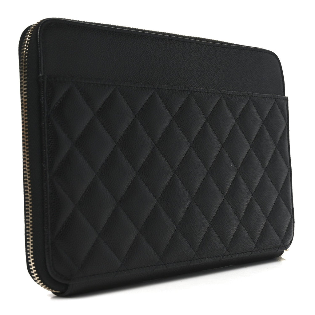 Caviar Quilted Large Zipped Clutch Black