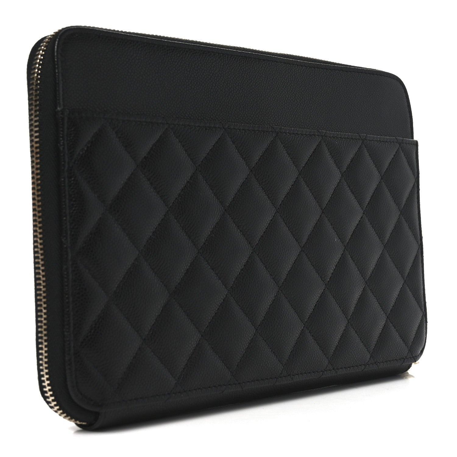 Caviar Quilted Large Zipped Clutch Black