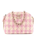 Chanel Tweed Quilted Mini Clutch With Chain Pink