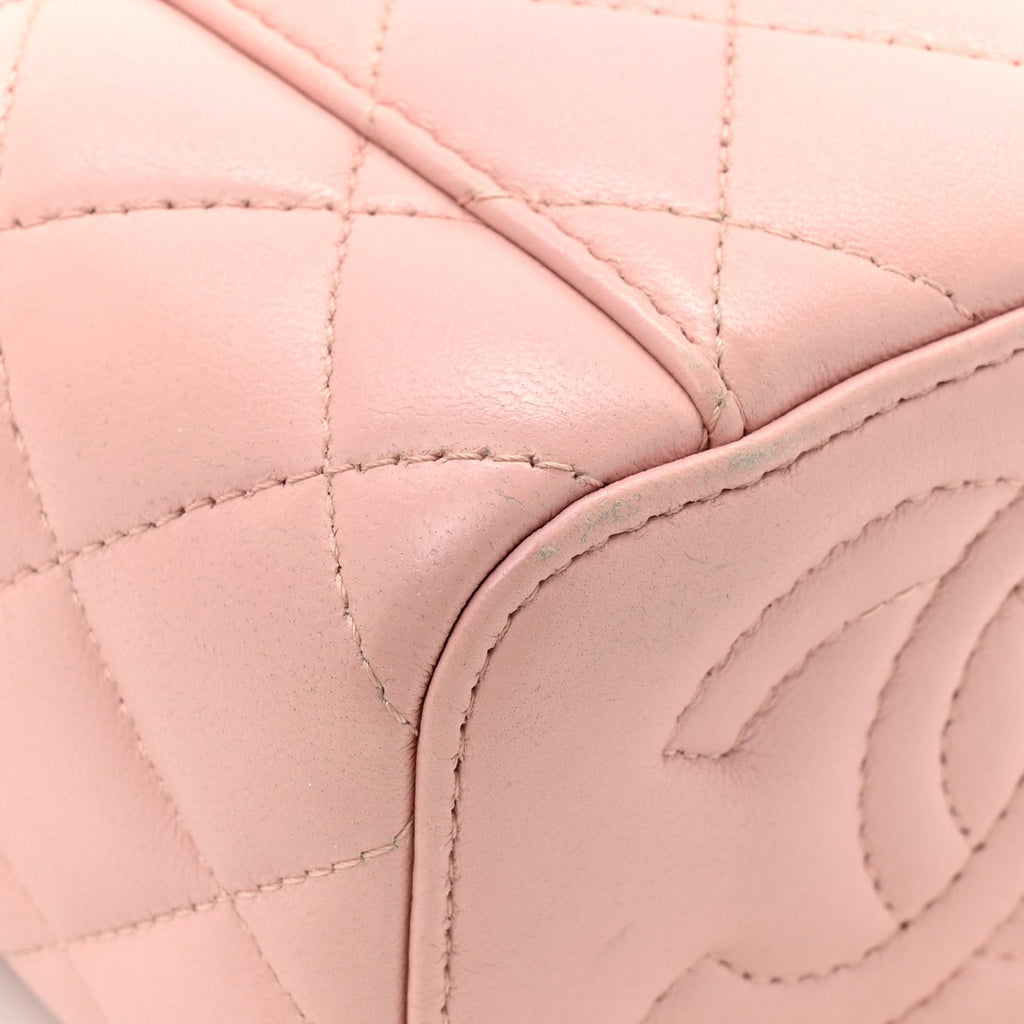 Chanel Lambskin Quilted Mini Sweet Camellia Vanity Case With Chain Pink