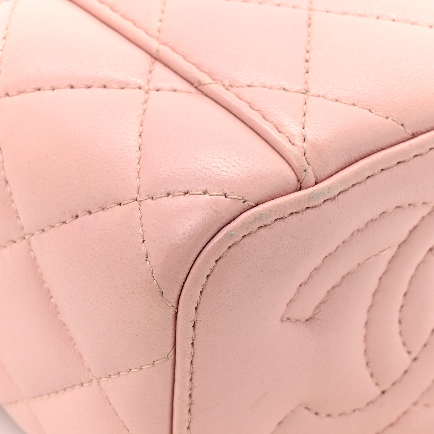 Chanel Lambskin Quilted Mini Sweet Camellia Vanity Case With Chain Pink