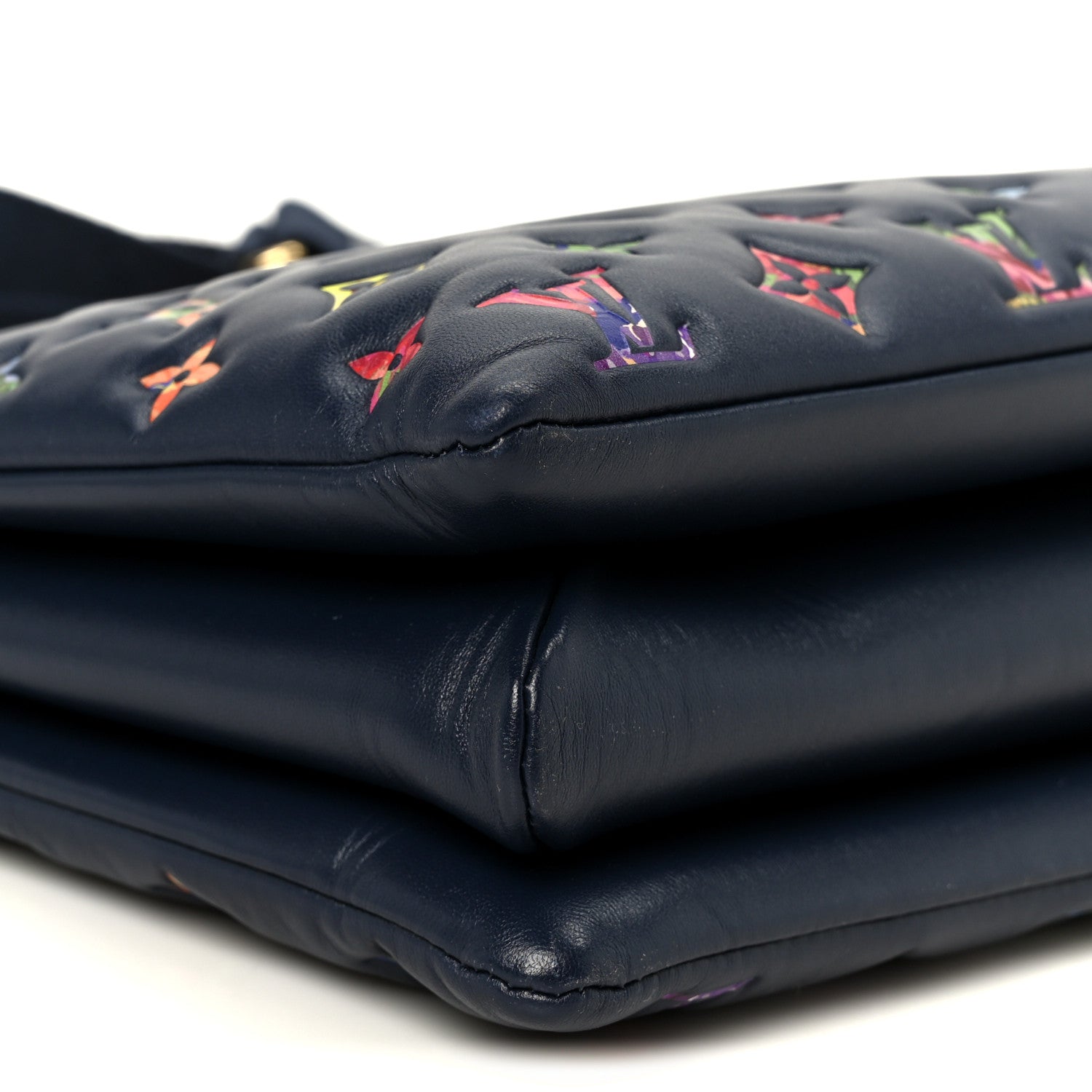 Louis Vuitton Lambskin Embossed Monogram LV Garden Coussin MM Navy Blue
