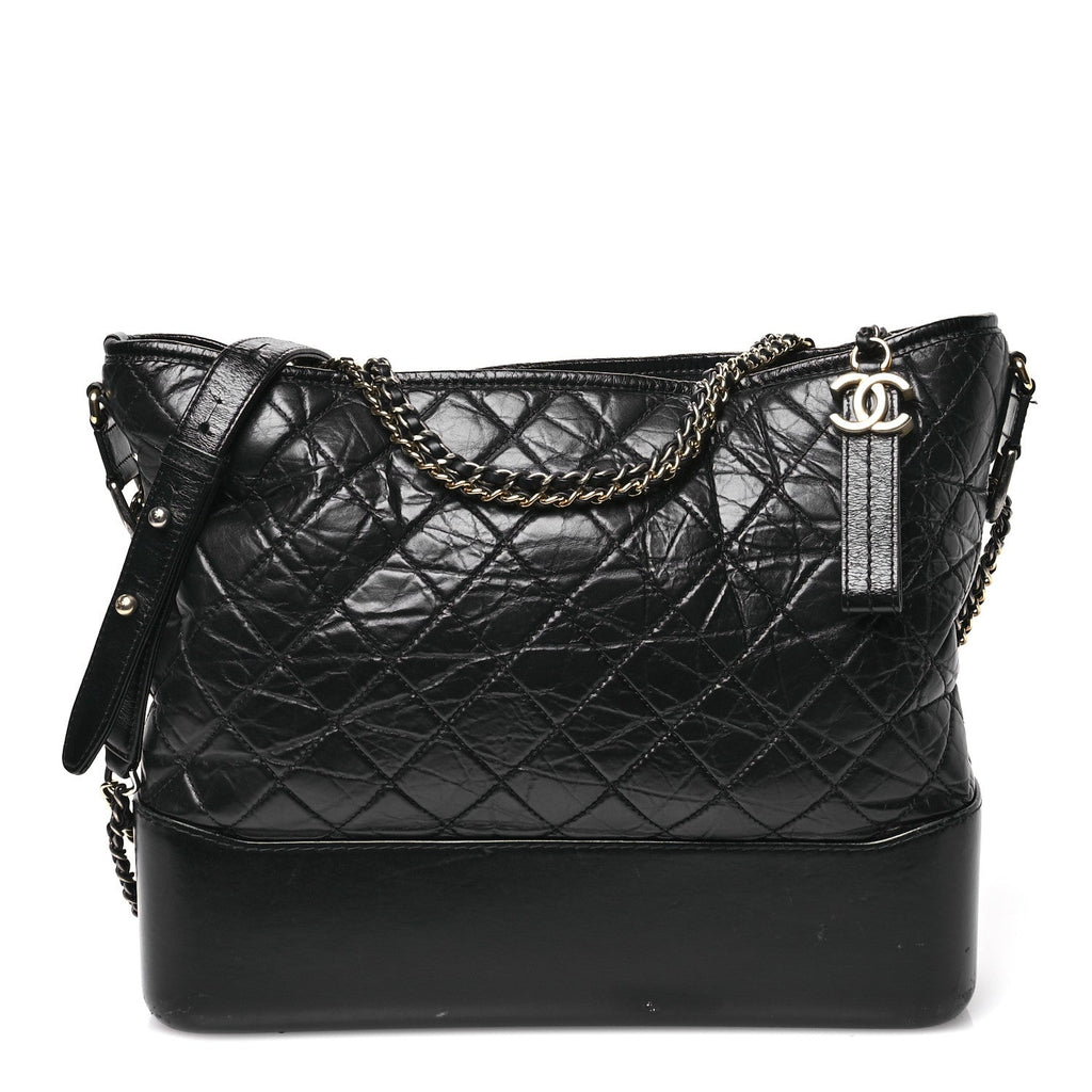 Chanel Aged Calfskin Quilted Large Gabrielle Hobo  Black