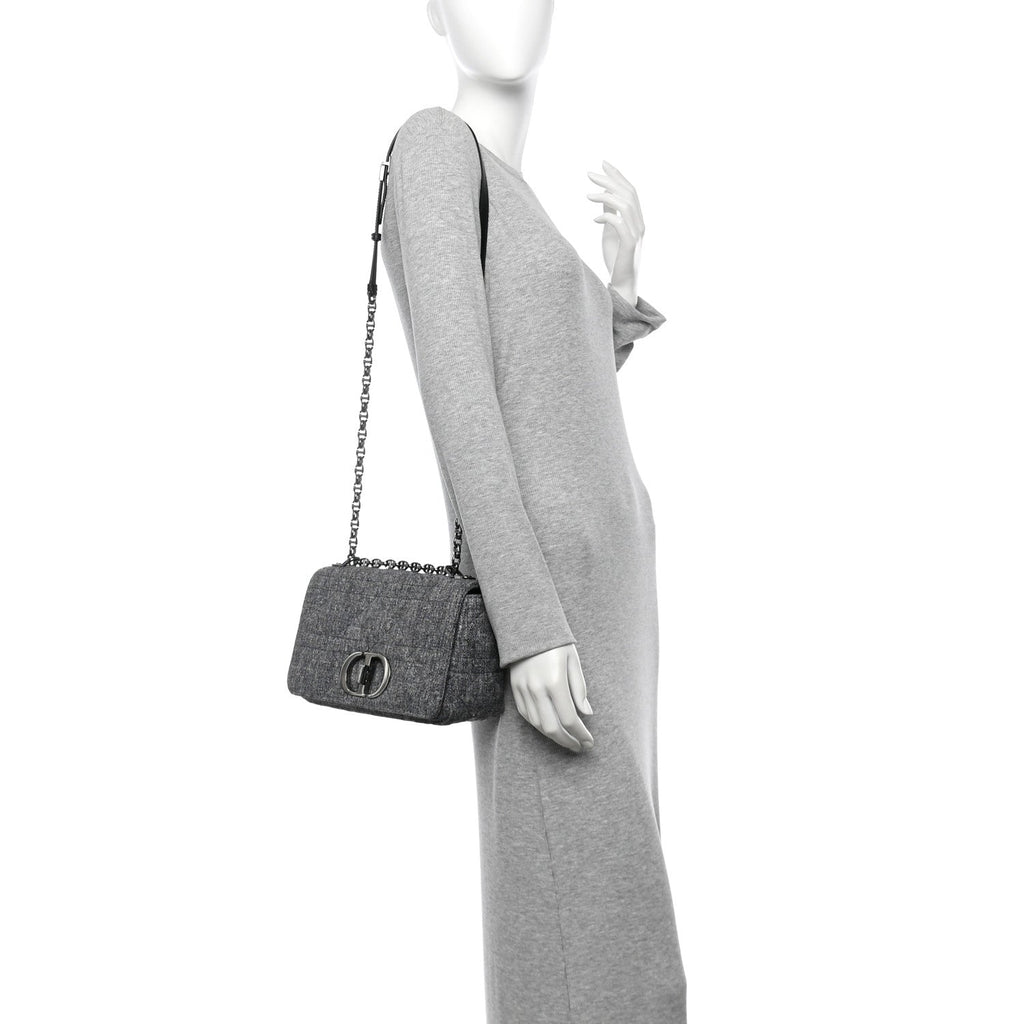 Christian Dior Tweed Macrocannage Medium Caro Bag Black