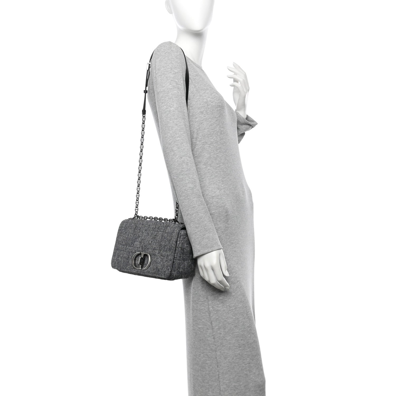Christian Dior Tweed Macrocannage Medium Caro Bag Black