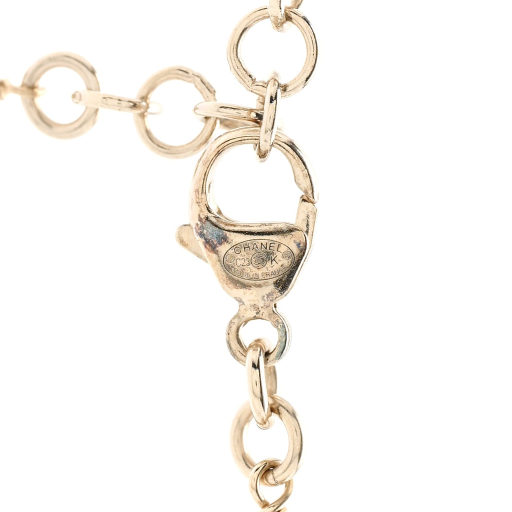 Pearl Crystal CC Flower Necklace Pearly White Light Gold