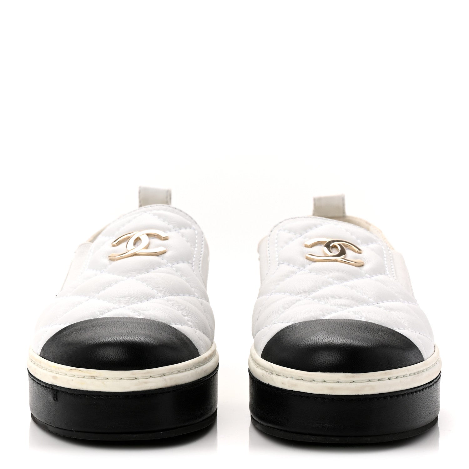 Lambskin Quilted Womens CC Stroll Sneakers 36 White