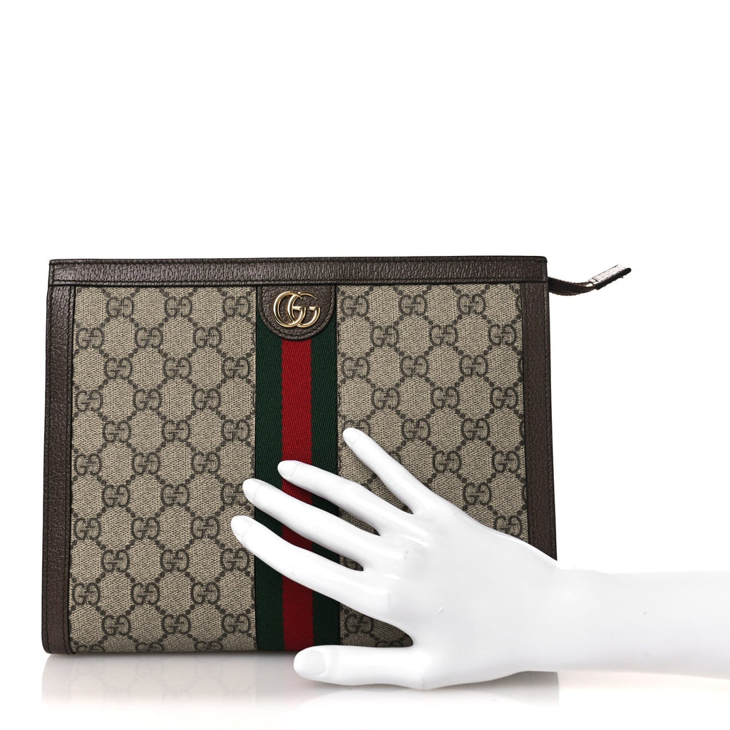 Gucci GG Supreme Monogram Web Ophidia Pouch Brown