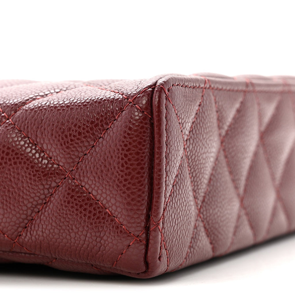 Caviar Quilted Top Handle Slim Vanity With Chain Burgundy