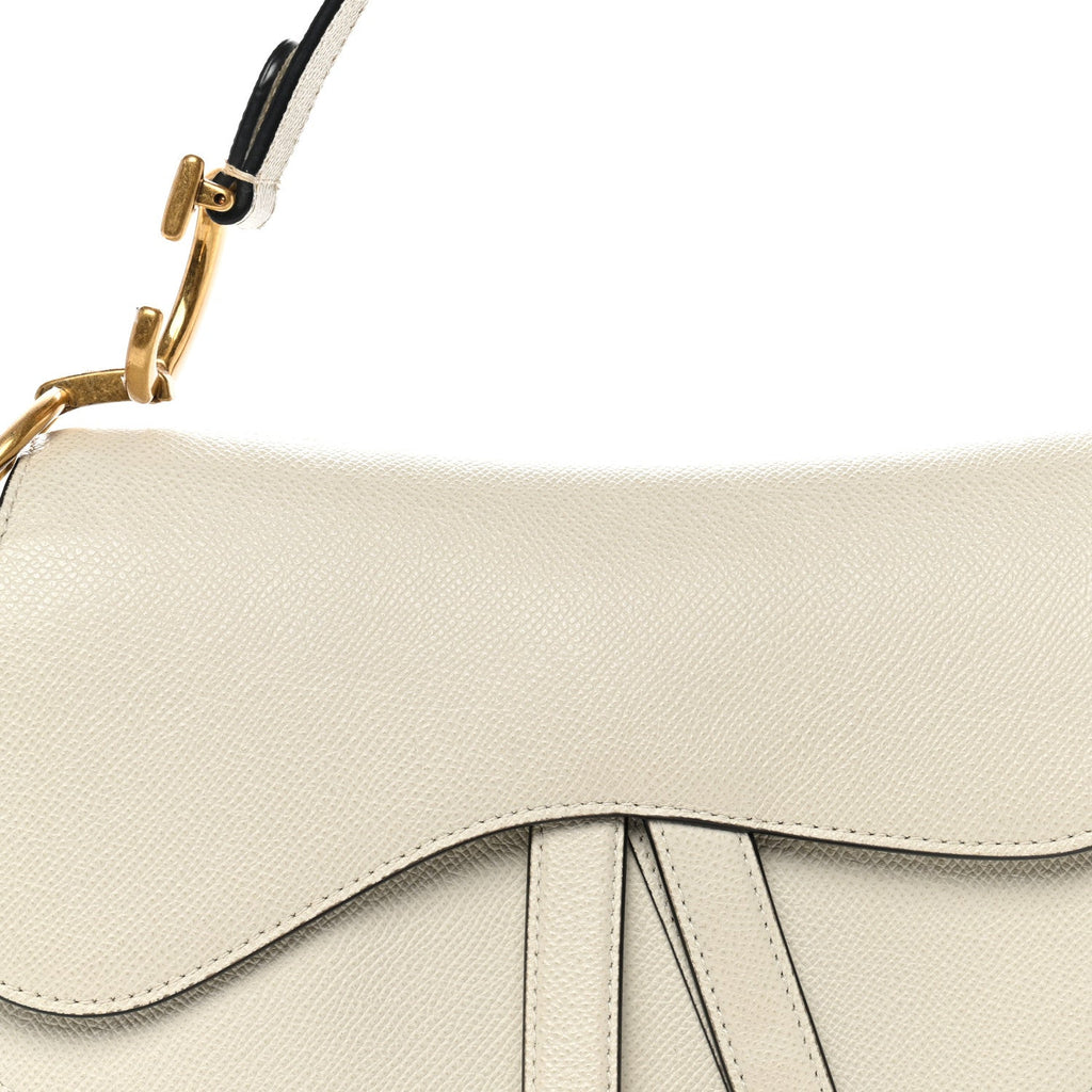 Christian Dior Grained Calfskin Saddle Bag White