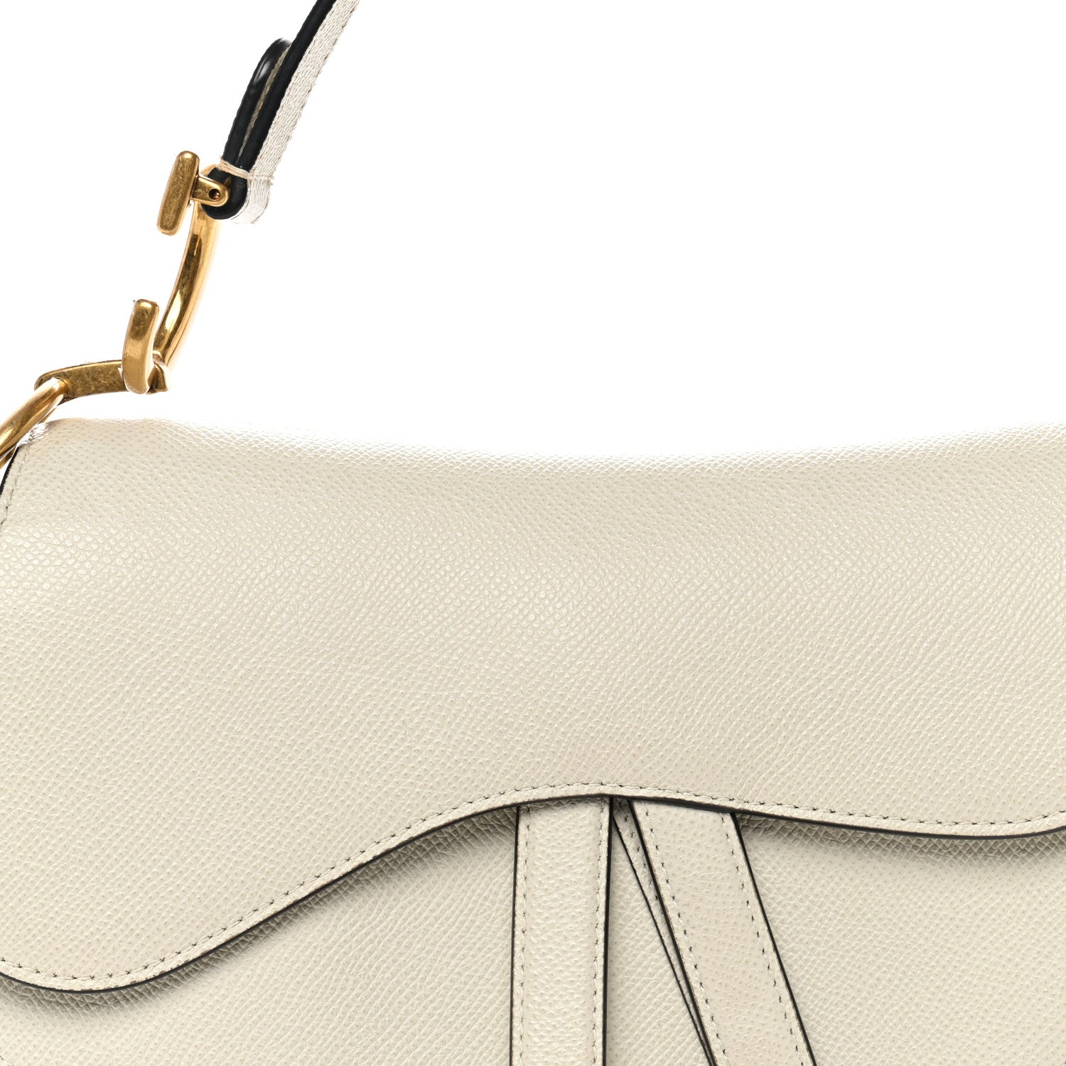 Christian Dior Grained Calfskin Saddle Bag White