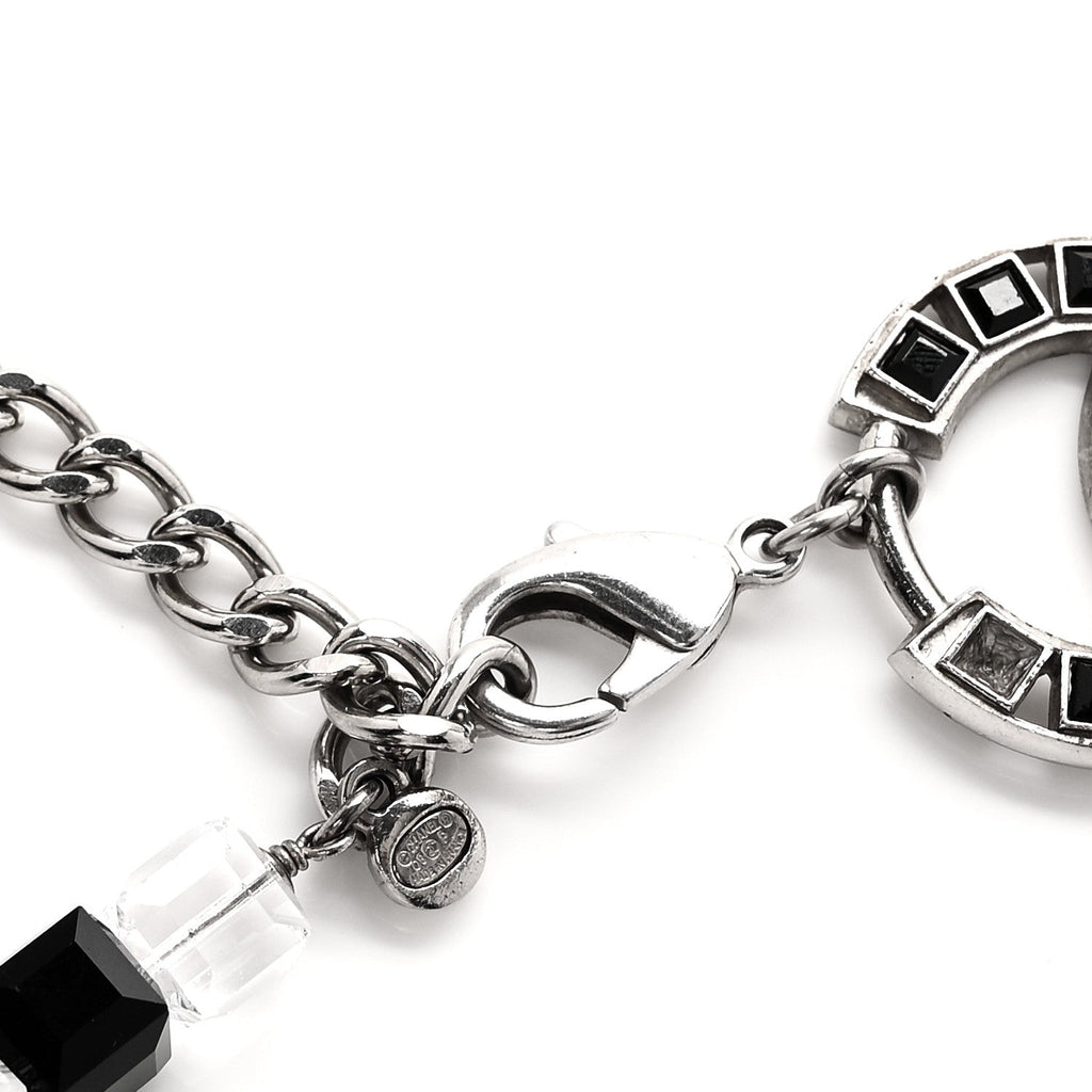 Metal Crystal CC Chain Belt Silver Black