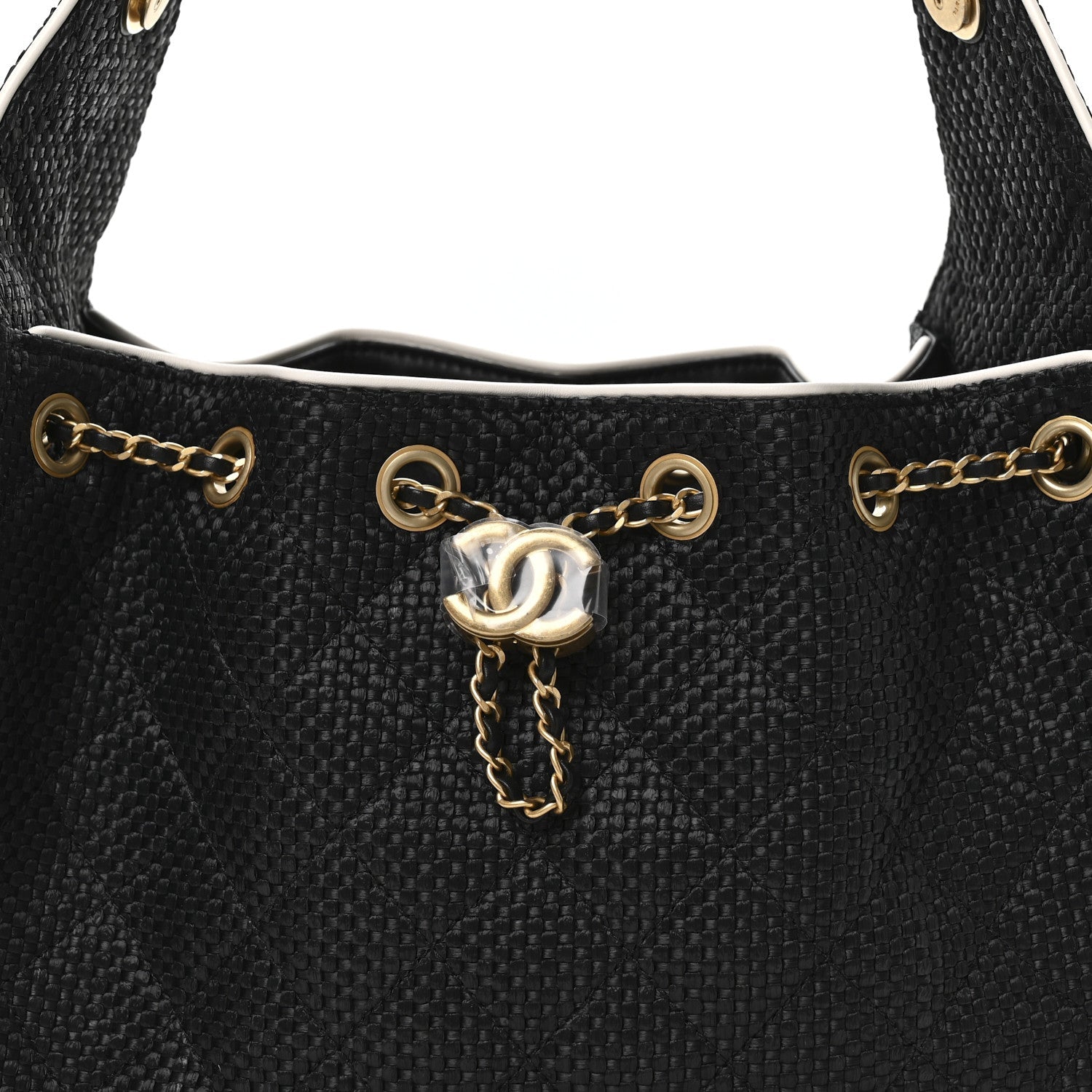Chanel Braided Raffia Calfskin Small Chanel 25 Handbag Black White