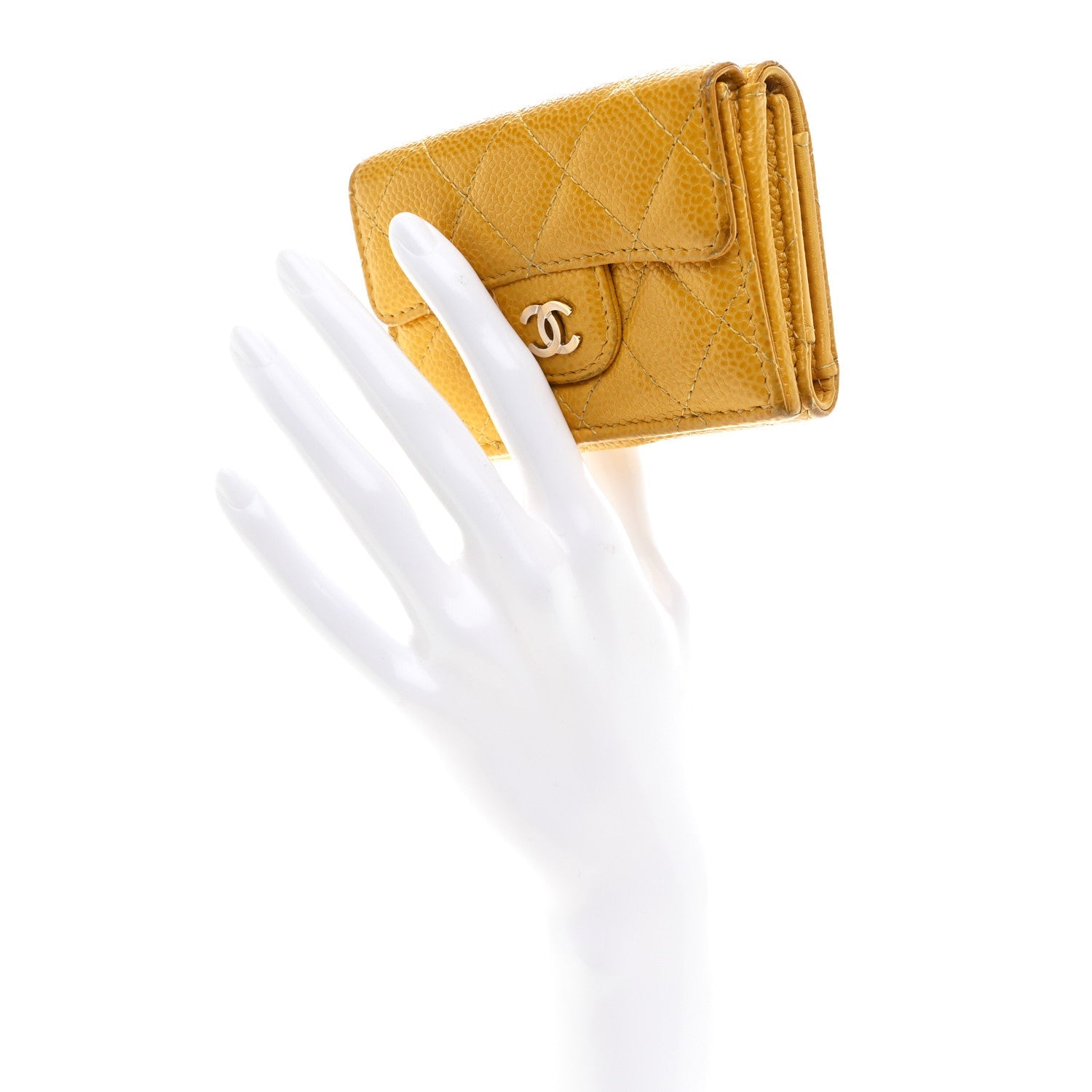 Caviar Quilted Double Flap Wallet Yellow