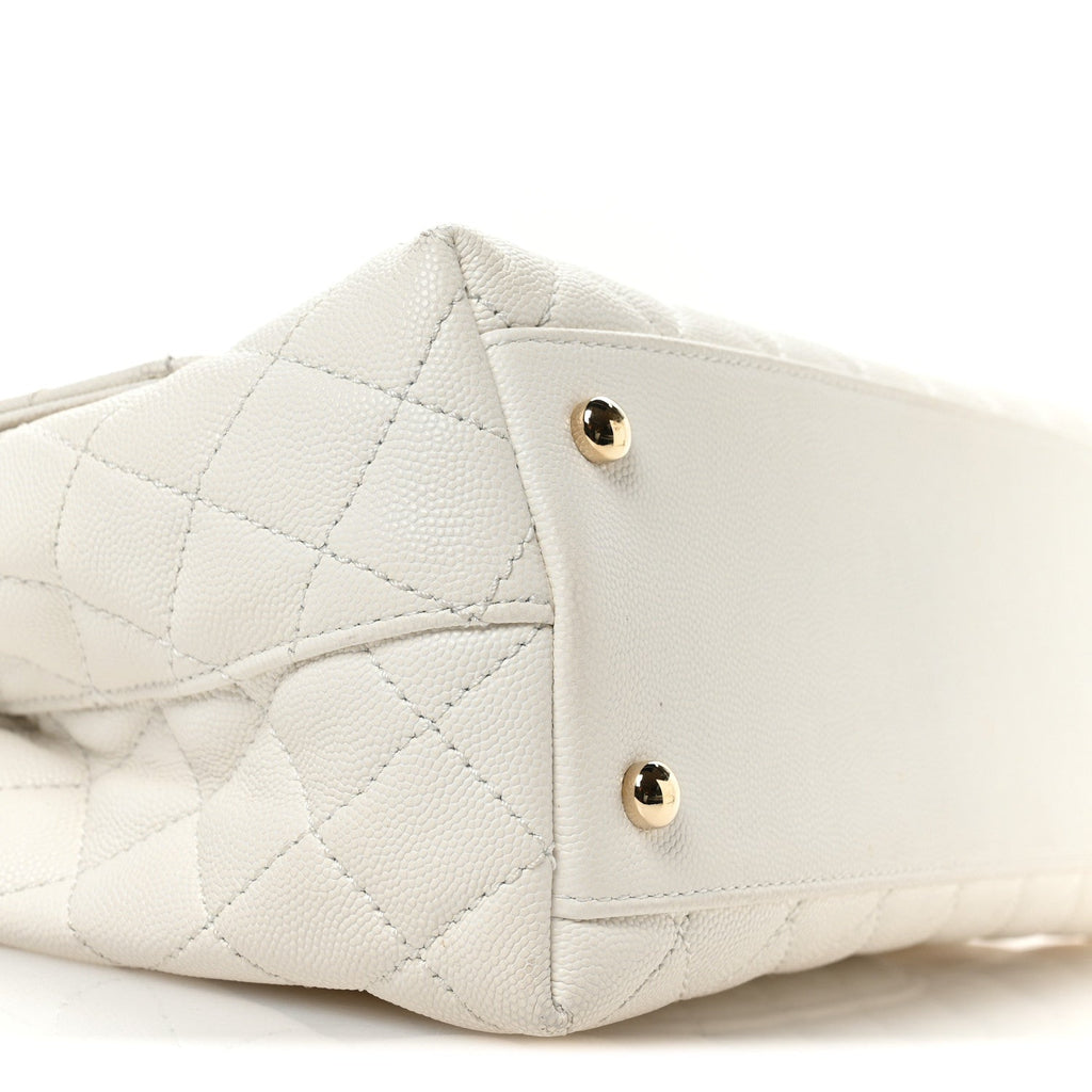 Chanel Caviar Quilted Small Chain Coco Handle Flap White
