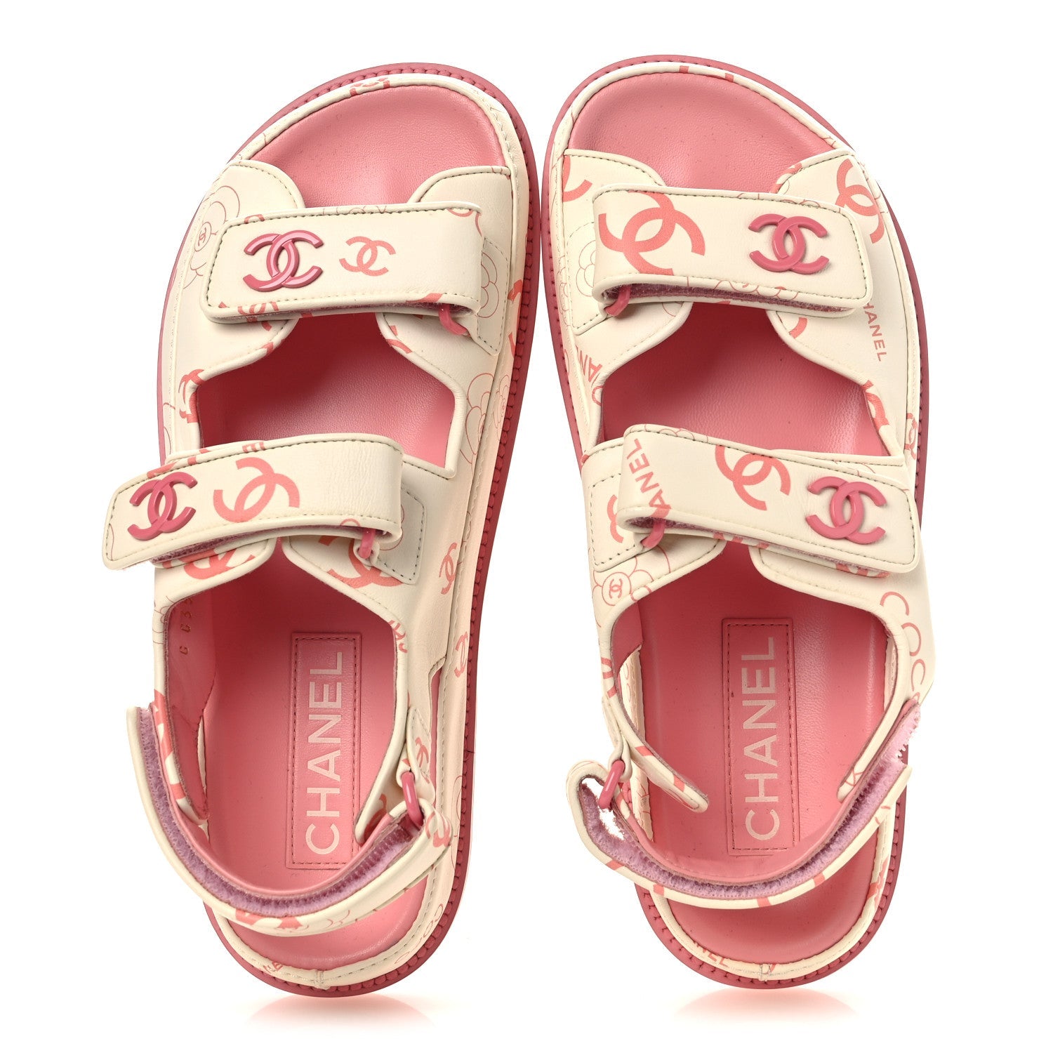 Lambskin Printed CC Velcro Dad Sandals 37 White Pink