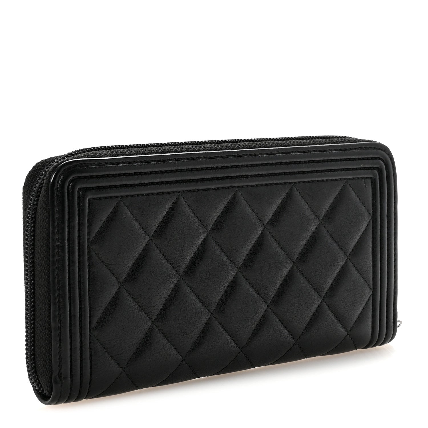 Lambskin Quilted Boy Zip Around Wallet Black