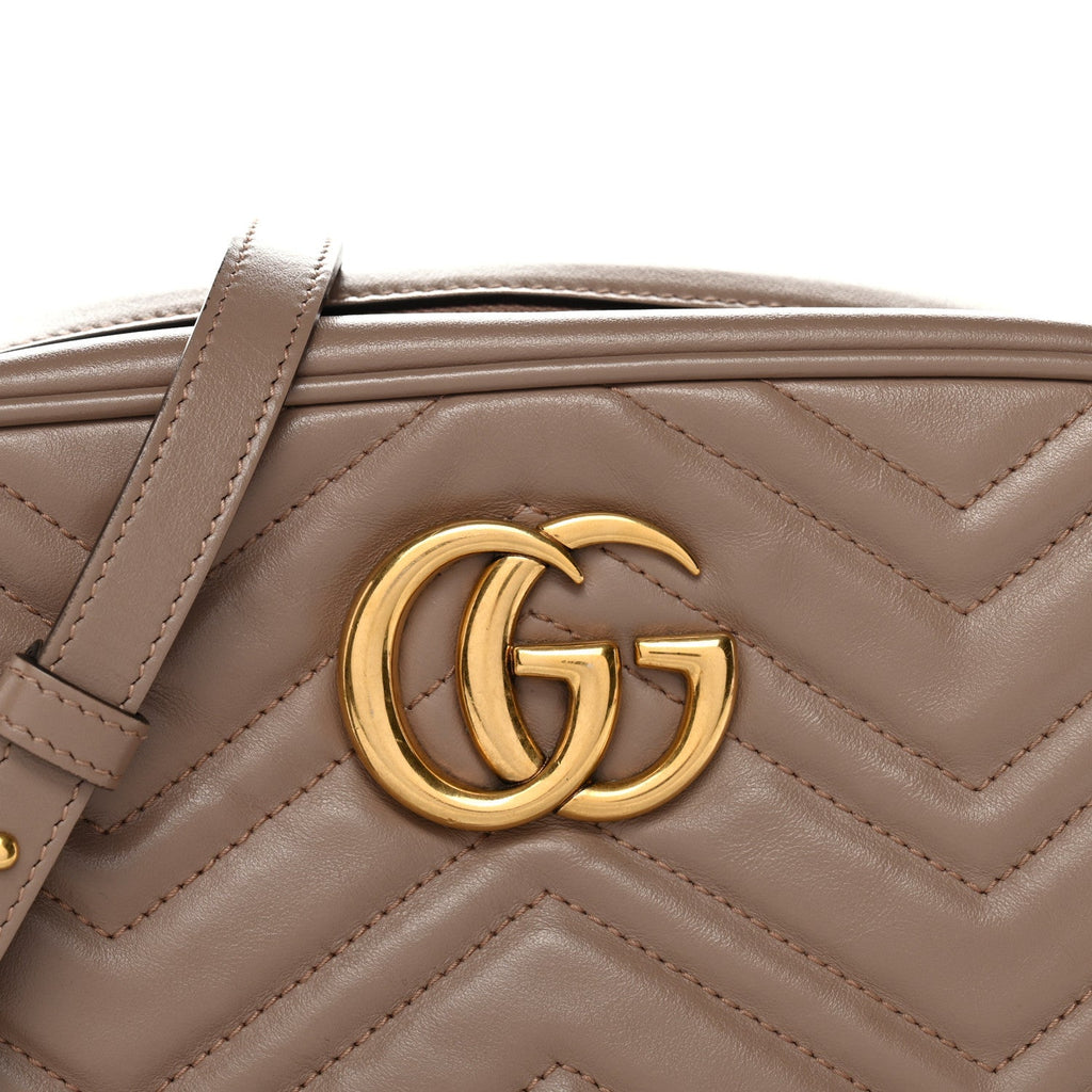 Gucci Calfskin Matelasse Small GG Marmont Chain Shoulder Bag Porcelain Rose