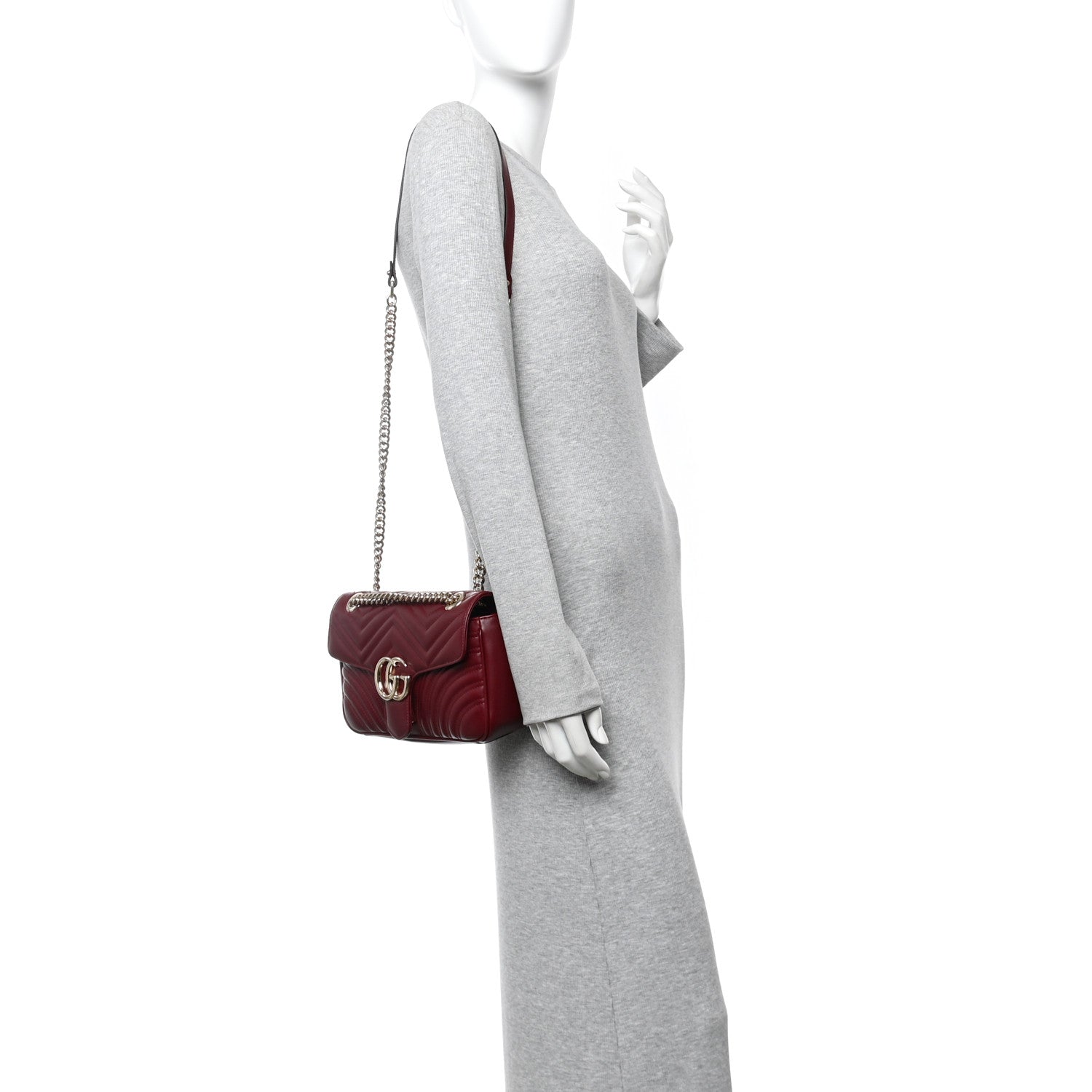Gucci Calfskin Matelasse Small GG Marmont Shoulder Bag Ancora Red