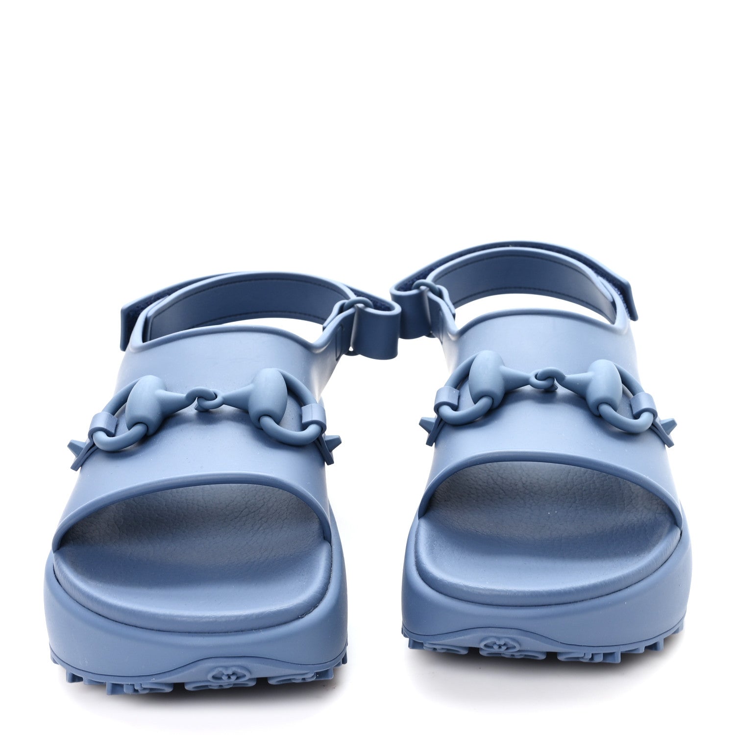 Gucci Soft Rubber Horsebit Mens Platform Slingback Sandals 5 Washed Indigo