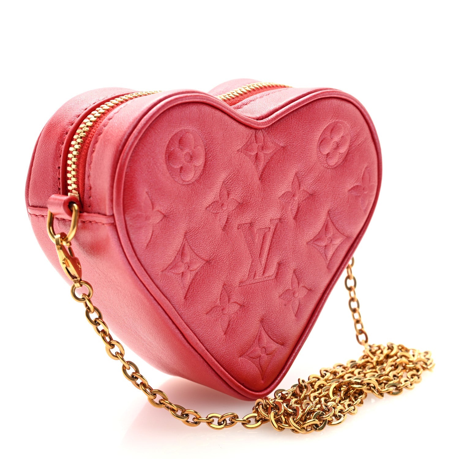 Louis Vuitton Lambskin Embossed Monogram Fall In Love Sac Coeur Heart Chain Bag Lipstick Red