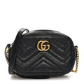 Gucci Calfskin Matelasse Mini GG Marmont Chain Shoulder Bag Black