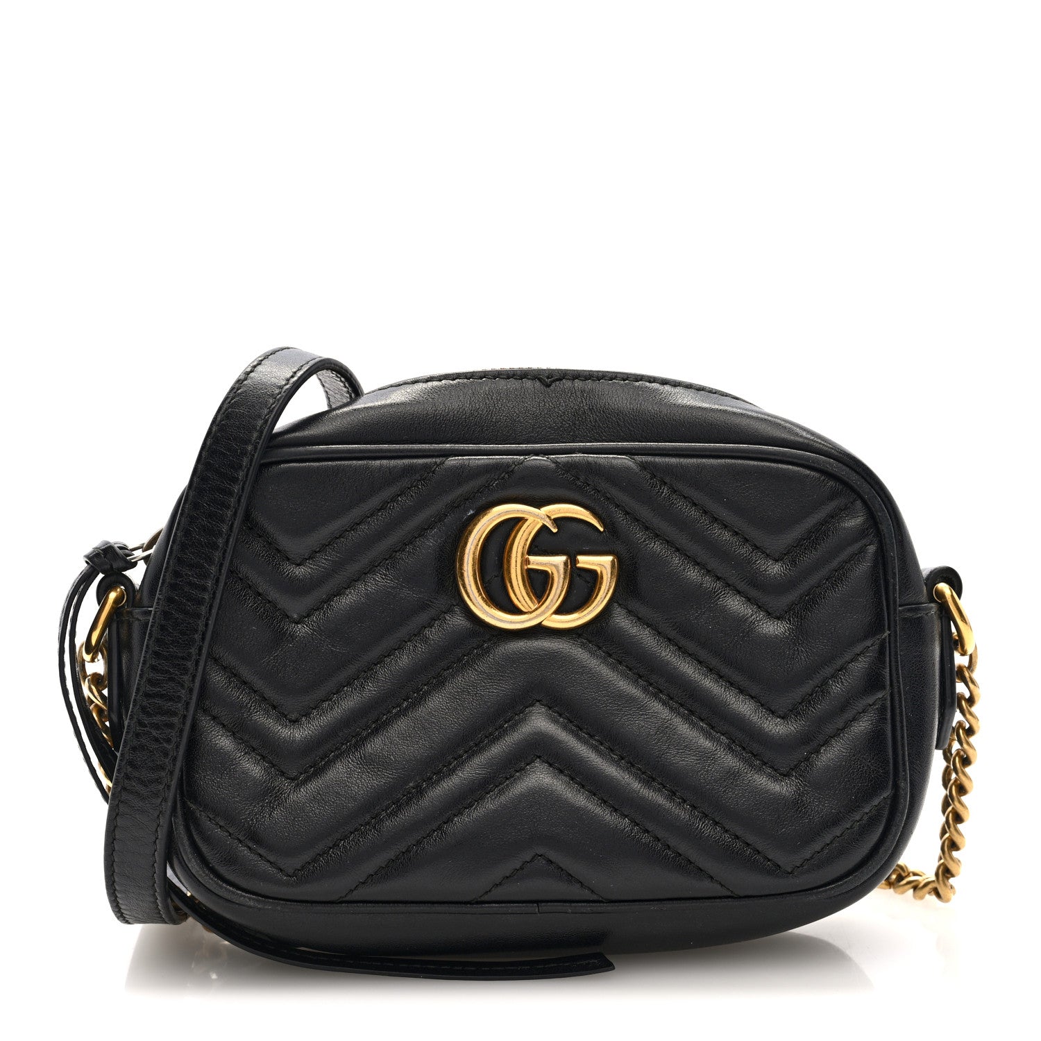 Gucci Calfskin Matelasse Mini GG Marmont Chain Shoulder Bag Black