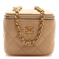 Chanel Lambskin Quilted Pearl Crush Mini Vanity Case With Chain Beige