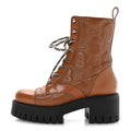 Gucci Cordovan Lux Nappa GG Matelasse Lace Up 60mm Combat Boots 36 Dark Hazel Brown