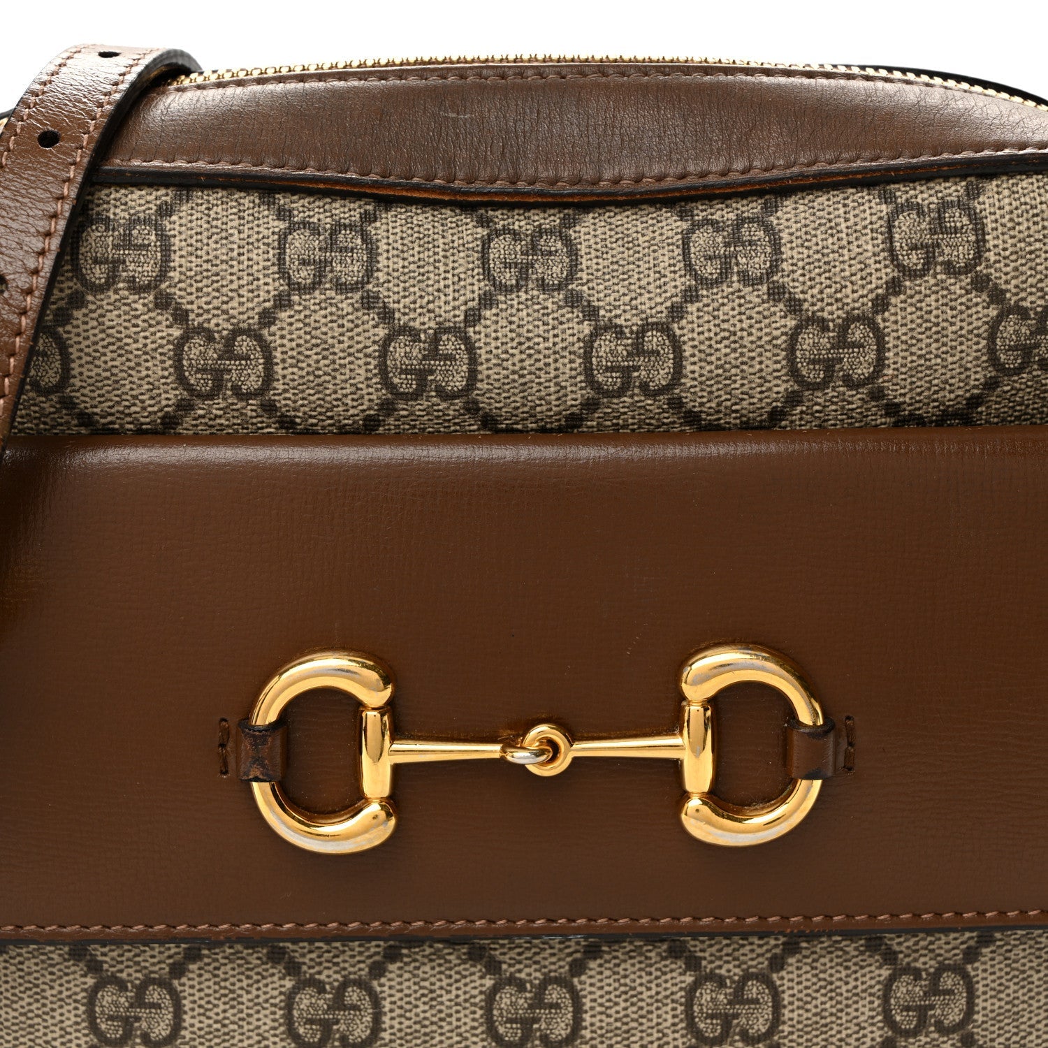 Gucci GG Supreme Monogram Small Horsebit 1955 Shoulder Bag Beige Brown Sugar
