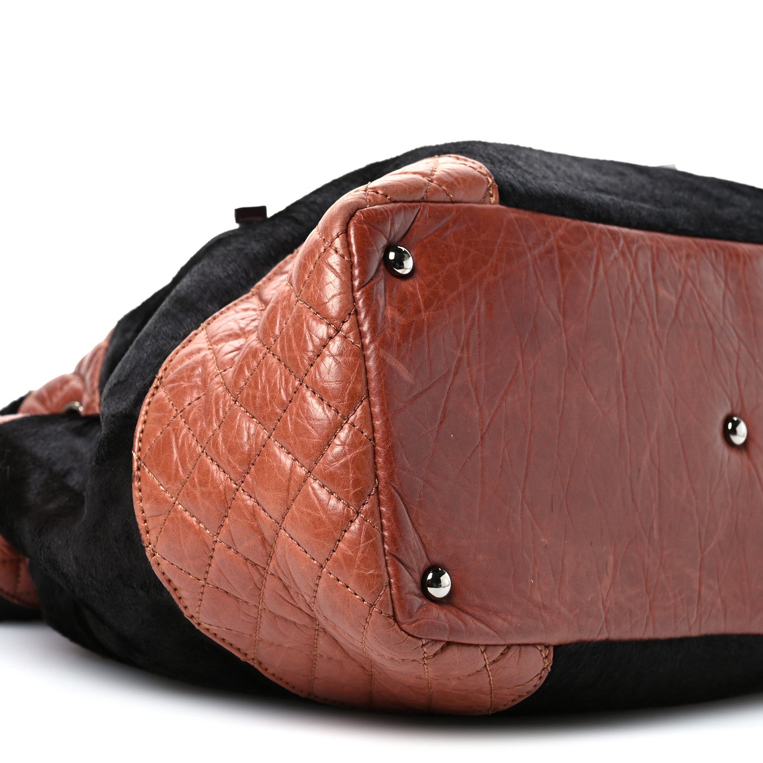 Chanel Aged Calfskin Pony Hair Quilted Miss Pony Drawstring Tote Brown