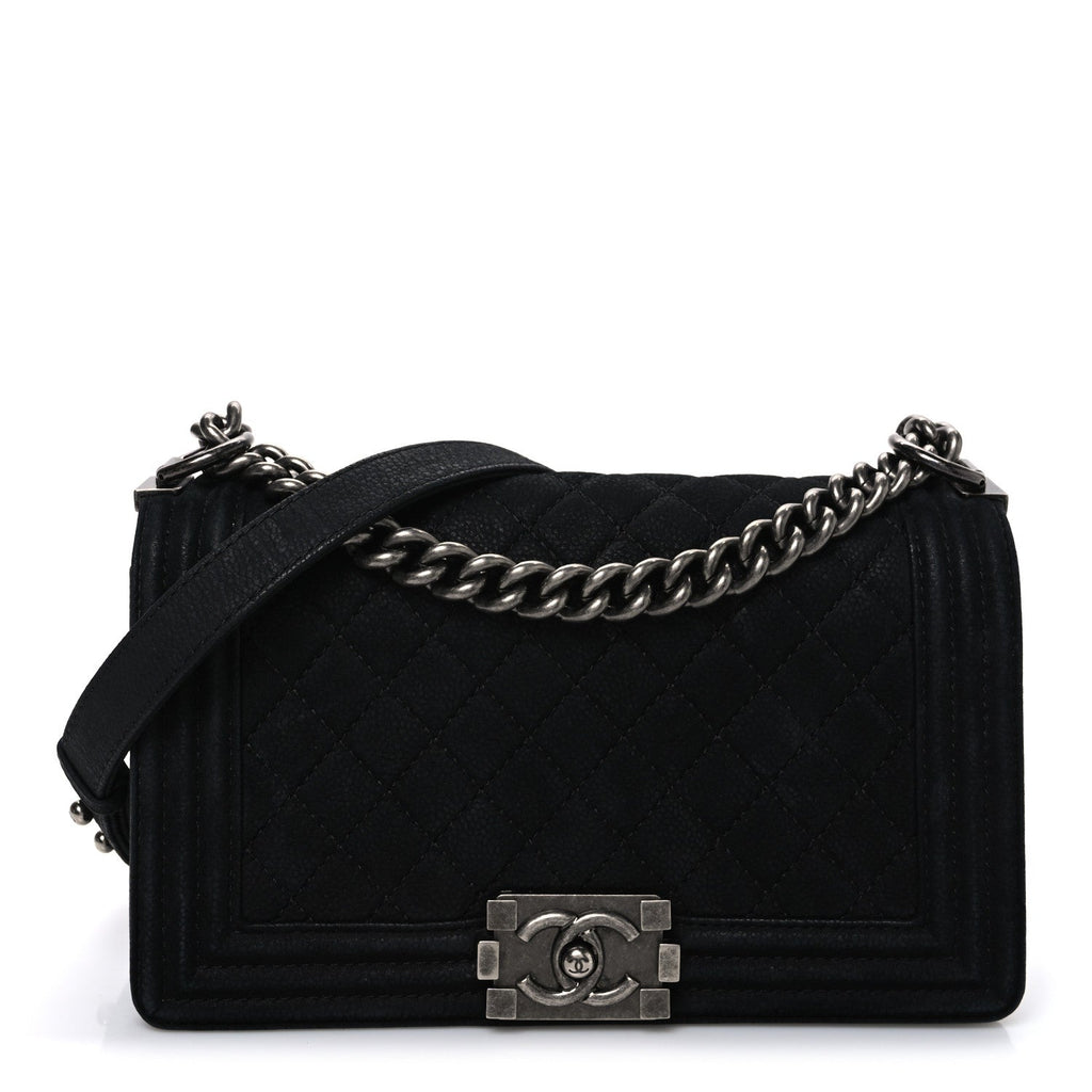 Chanel Bullskin Suede Caviar Quilted Medium Boy Flap Black