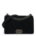 Chanel Bullskin Suede Caviar Quilted Medium Boy Flap Black