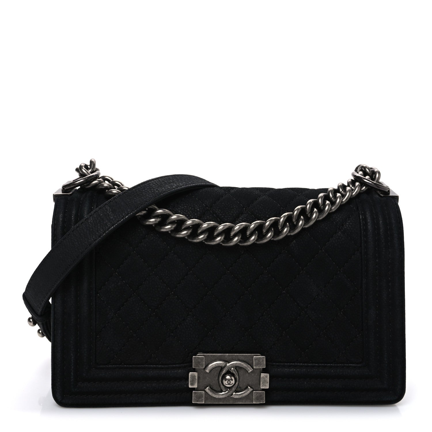 Chanel Bullskin Suede Caviar Quilted Medium Boy Flap Black