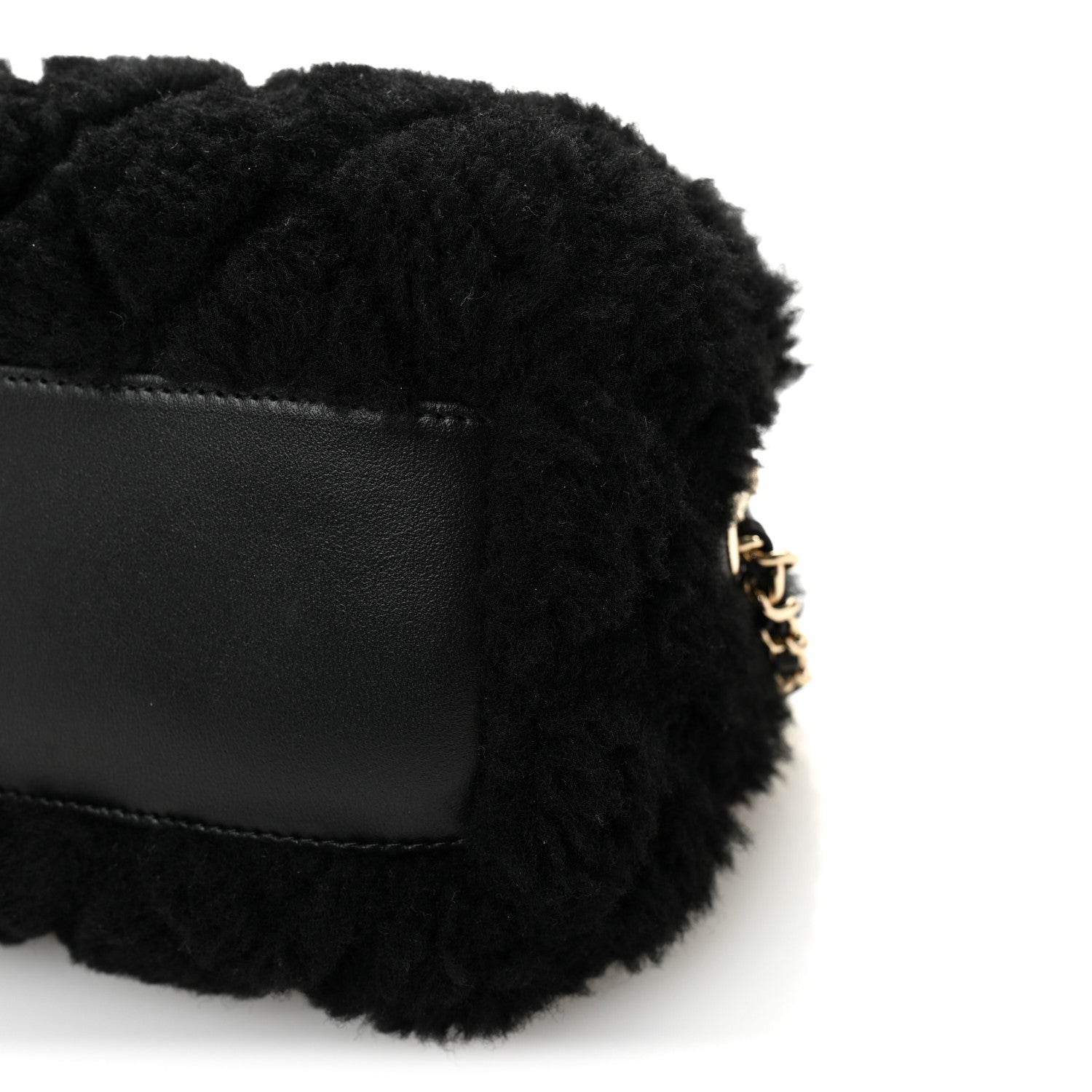 Chanel Shearling Quilted Barrel Clutch With Chain Black