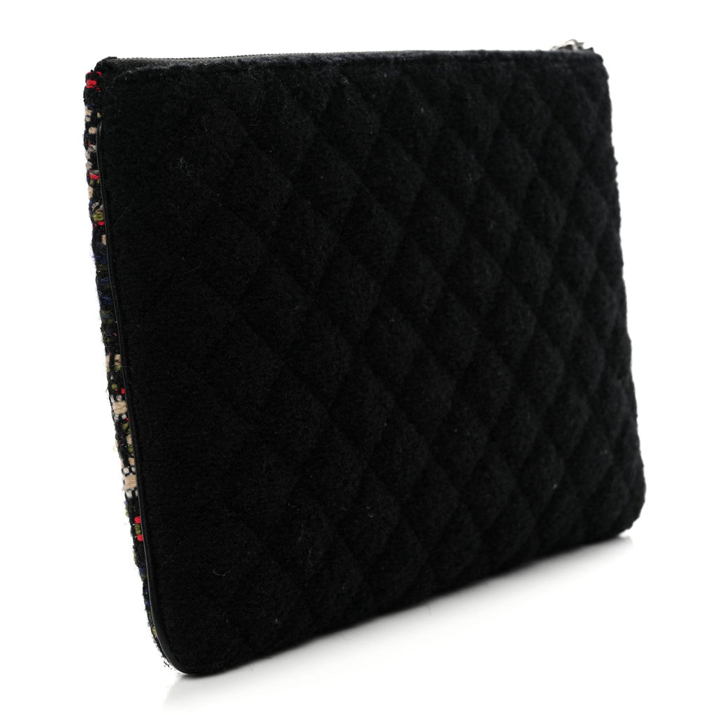 Chanel Tweed Quilted Medium Cosmetic Case Black Multicolor