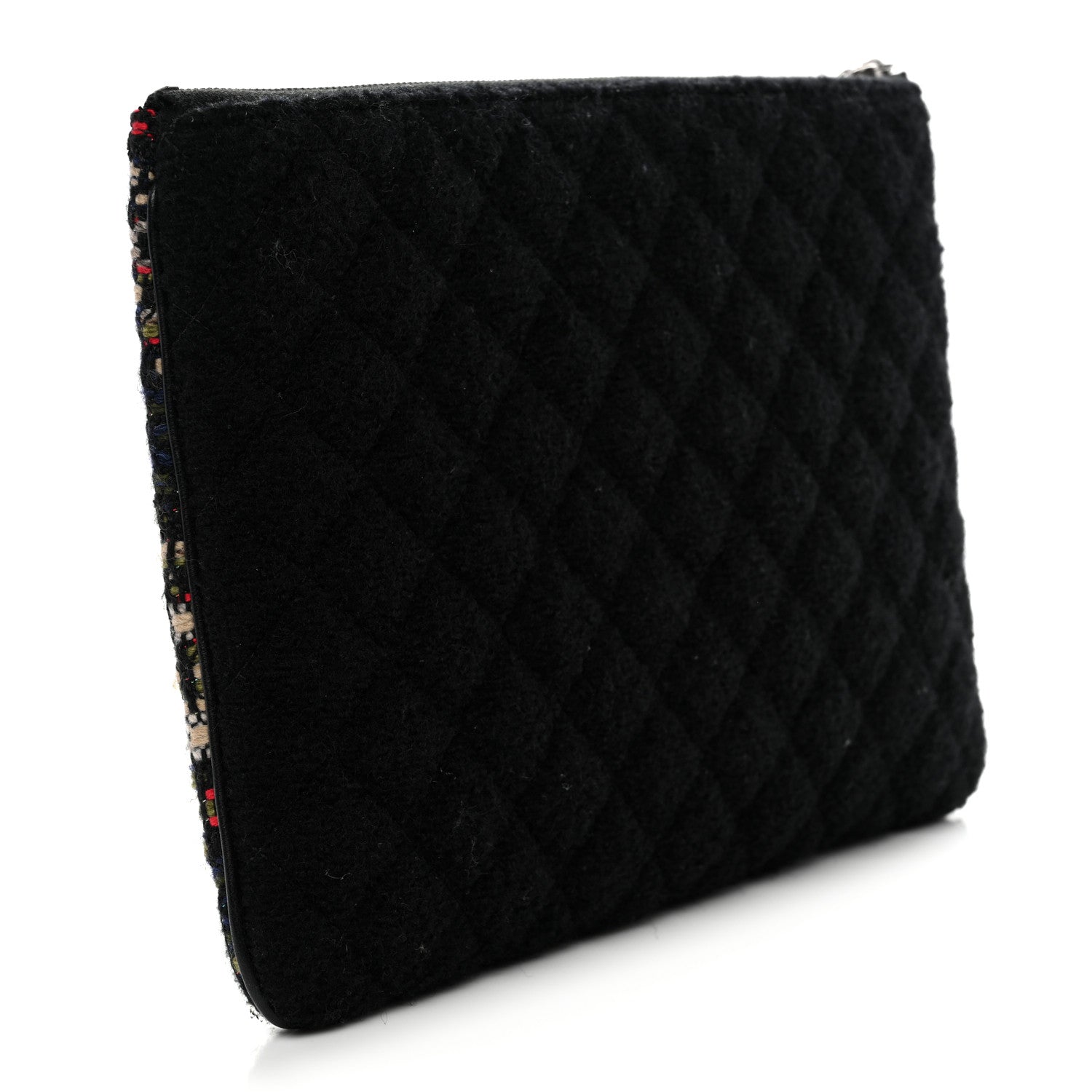 Chanel Tweed Quilted Medium Cosmetic Case Black Multicolor