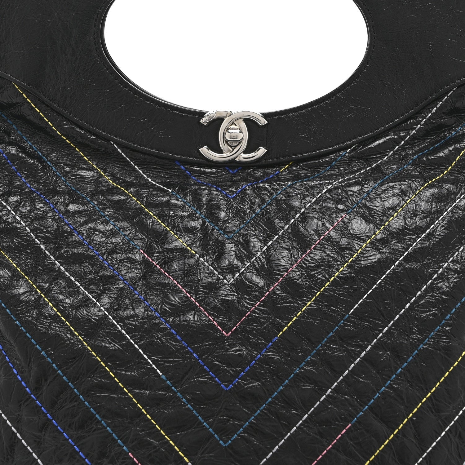 Chanel Glazed Calfskin Chevron Stitched Large 31 Shopping Bag Black Multicolor