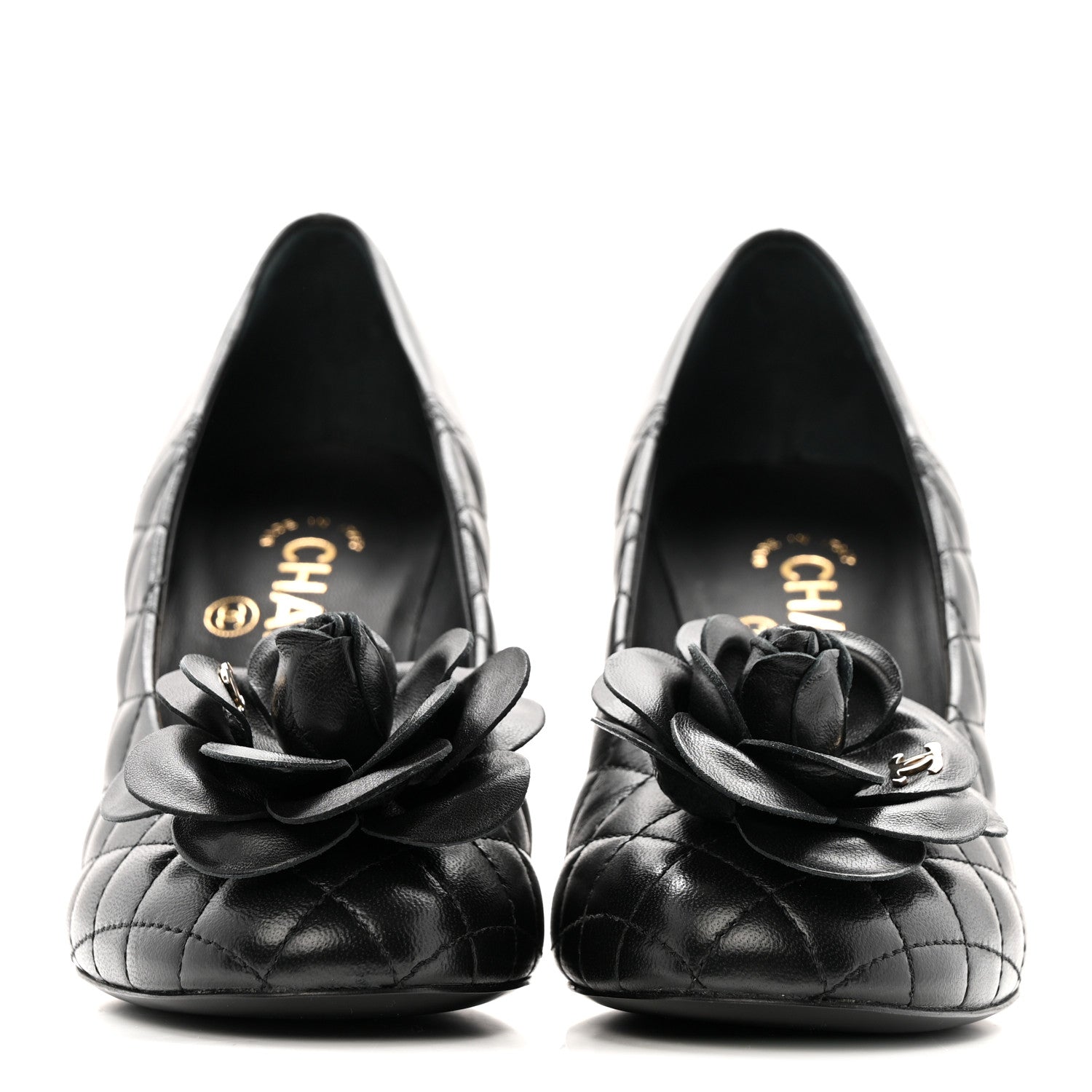 Lambskin Quilted Camellia Pumps 35 Black